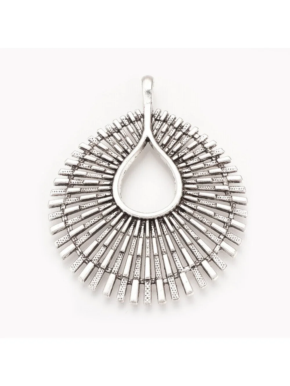 Edgy Mid Century Modern Style Antique Silver Plated Geometric Teardrop Pendant
